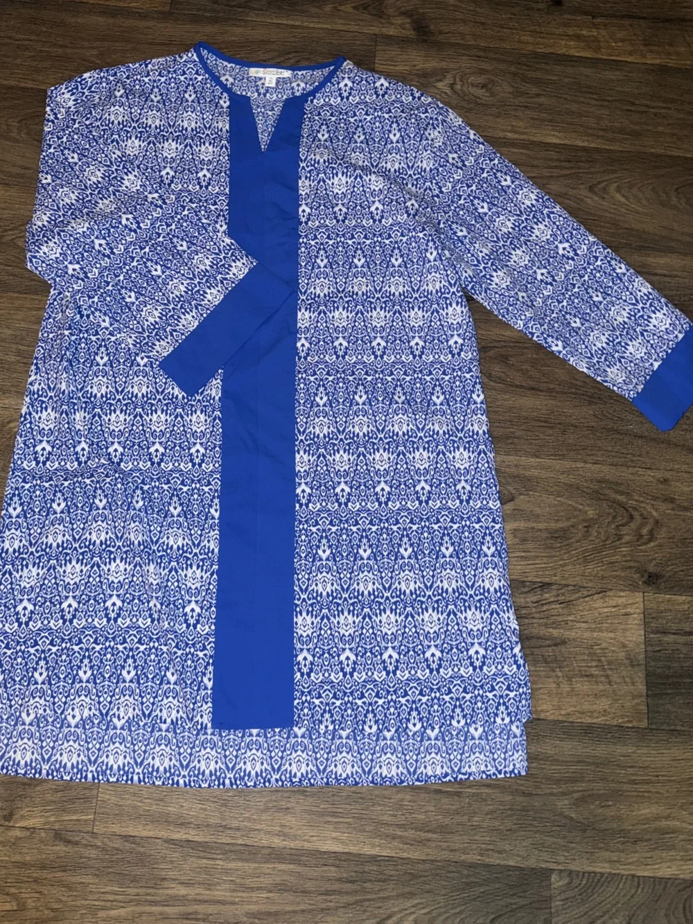Blue and White Printed Tunic‎ 50 UPF sun protectant swim coverup